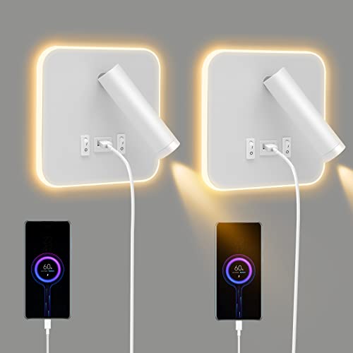 2PCS Wandleuchte Innen LED, Nachttischlampe mit Schalter, USB-Ladeanschluss Wandlampe, 12W Innenwandleuchte, 360°Drehbare, Moderne Wandbeleuchtung, 3000K Warmweiß für Schlafzimmer Wohnzimmer von Uennm