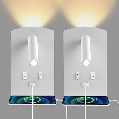 2PCS Wandleuchte Innen LED, Nachttischlampe mit Schalter, USB-Ladeanschluss Wandlampe, 12W Innenwandleuchte, 360°Drehbare, Moderne Wandbeleuchtung, 3000K Warmweiß für Schlafzimmer Wohnzimmer von Uennm