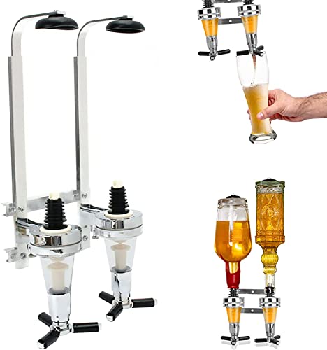 Flaschenhalter Wandmontage, Doppelkopf Dispenser Flaschenhalter für 2 Flaschen, Spender Spirituosen Getränkeportionierer Aluminium Getränkehalter Rack für Cocktail Bar Party Barkeeper Liebhaber von Uennm