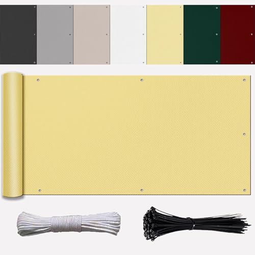 Ufamiluk Balkon Windschutz 90x1000cm Wetterfest UV-Schutz Blickdichte 100% Privatsphäre balkonverkleidung für Balkon Zaun Terrassen Garten Swimming Pool Beige von Ufamiluk