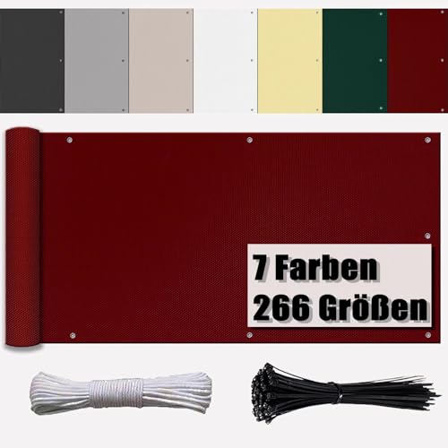 Ufamiluk Balkon Windschutz Wetterfest UV-Schutz Blickdichte 100% Privatsphäre balkonverkleidung für Balkon Zaun Terrassen Garten Swimming Pool Weinrot 50x1100cm von Ufamiluk