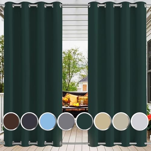 Ufamiluk Outdoor Vorhang Windschutz wetterfest mit ösen Oben und unten wasserdicht outdoorvorhäng wasserdicht für Balkon terrasse außen pergola Hof 200x300cm (BxH 1 Stück) Dunkelgrün von Ufamiluk