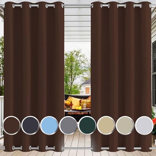 Ufamiluk Outdoor Vorhang auf maß Windschutz wetterfest mit ösen Oben und unten wasserdicht Vorhang wetterfest terrasse für Balkon terrasse außen pergola Hof 260x200cm (BxH 1 Stück) braun von Ufamiluk