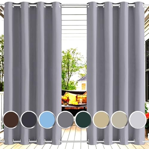 Ufamiluk Outdoor Vorhang ösen wetterfest mit ösen Oben und unten Ösen Oben Unten gardine Balkon außen für terrasse Balkon außen pavillon Cabana 280x220cm (BxH 1 Stück) Grau von Ufamiluk
