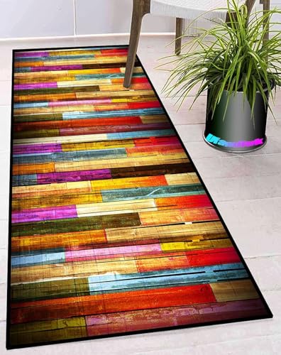 Ufamiluk Teppich Schlafzimmer rutschfest waschbar wetterfest wasserfest groß Flur Teppich Teppich läufer küche für Balkon küche Wohnzimmer draußen Flur 60x140cm bunt Rot Blau braun ColorJ von Ufamiluk