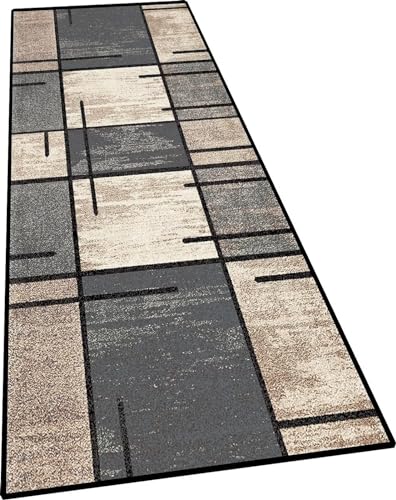 Ufamiluk Teppich Wohnzimmer Grau Beige - Waschbar Rutschfest Wetterfest Wasserfest für Flur, Balkon, Küche, Draußen - 60x500cm ColorA von Ufamiluk