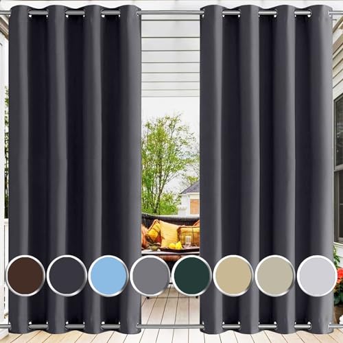 Ufamiluk außen vorhänge Anthrazit wasserdicht wetterfest mit ösen Oben und unten Blickdicht gardinen zum wasserdicht für Balkon terrasse außen pergola Hof 180x225cm (BxH 1 Stück) von Ufamiluk