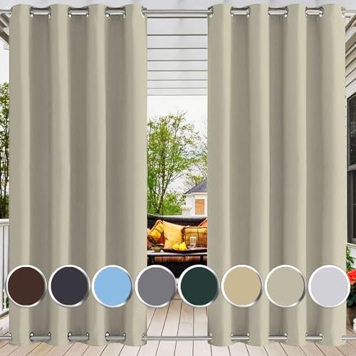 Ufamiluk außen vorhänge wasserdicht mit ösen Oben und unten Ösen Oben Unten outdoorvorhäng wasserdicht für Balkon terrasse außen pergola Hof 150x225cm (BxH 1 Stück) Taupe von Ufamiluk
