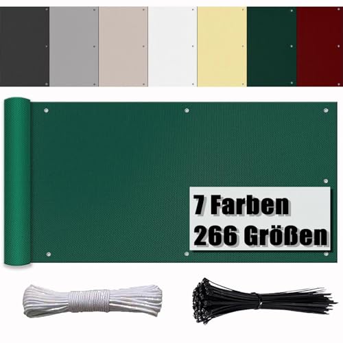 Ufamiluk balkonbespannung 120x350cm Blickdichte 100% Privatsphäre Wetterfest UV-Schutz Balkon Windschutz für Balkon Zaun Terrassen Garten Swimming Pool Dunkelgrün von Ufamiluk