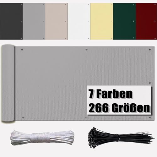 Ufamiluk balkonbespannung Grau Balkon Windschutz Tuch Kunststoff Wetterfest Blickdichte UV-Schutz für Balkon Garten Terrassen die Seite 65x500cm von Ufamiluk