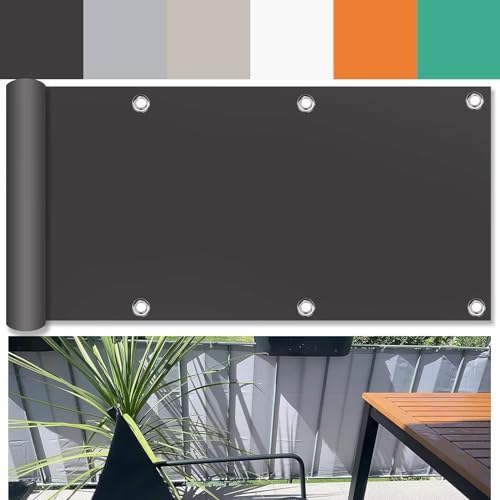 Ufamiluk balkonverkleidung Anthrazit 95 cm hoch mit ösen Fuer den Balkon Kunststoff 100% Privatsphäre Balkon Windschutz für Terrassen Balkon Zaun Garten Swimming Pool 95x700cm von Ufamiluk