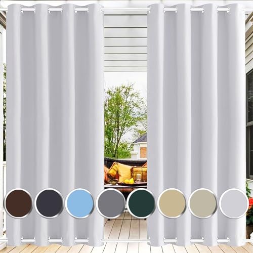 Ufamiluk gardinen Outdoor Weiß mit ösen Oben und unten wetterfest wasserdicht Windschutz Outdoor Vorhang Balkon ohne ösen für Balkon terrasse außen pergola Hof 200x245cm (BxH 1 Stück) von Ufamiluk