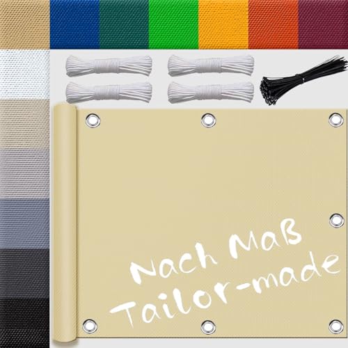 Ufamiluk sonnensegel wasserdicht klein groß mini Balkon Windschutz Segeltuch Winterfest Windschutz Balkon für terrassenüberdachung Balkon überdachung 0.4x1.8m Beige von Ufamiluk