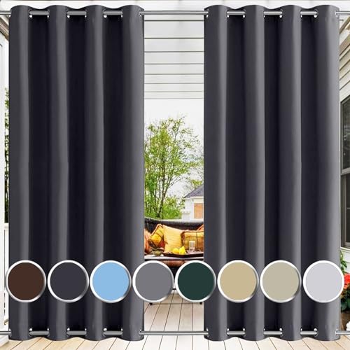 Ufamiluk wasserdichter Vorhang Outdoor Anthrazit wetterfest mit ösen Oben und unten Ösen Oben Unten Vorhang Oben und unten ösen für außen Balkon terrasse Garten Patio 100x235cm (BxH 1 Stück) von Ufamiluk