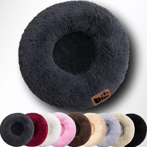 hundebett grosse mittelgroße kleine hunde hundekissen Hundebetten dog bed wolke waschbar flauschig rund kuschelig anti angst hunde donut bett für grosse mittelgroße kleine hunde Ø90cm Anthrazit von Ufamiluk