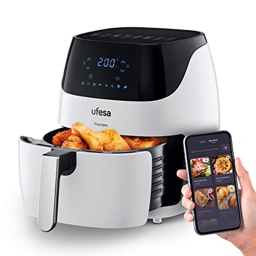 Ufesa AF5100 White Phantom Friteuse Heißluftfritteuse Weiß mit WLAN, 5 L, Digitale Touch-Steuerung, 8 Programme, 1500 W, APP mit Rezept, Temperatur und Zeit einstellbar, Amazon-Exklusiv von UFESA