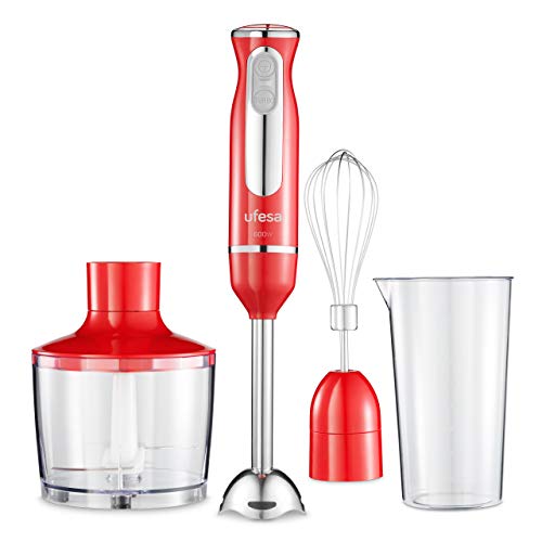 Ufesa BP3443 Stabmixer, Leistung 600 W, Turbo-Funktion, 2 Klingen und Fuß aus Edelstahl, ergonomisches und spritzwassergeschütztes Design, inkl. Zubehör, BPA-frei, Farbe Rot (Advanced Red) von UFESA