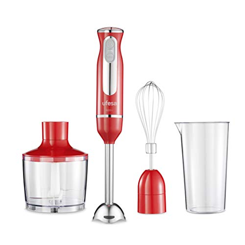 Ufesa BP3443 Stabmixer, Leistung 600 W, Turbo-Funktion, 2 Klingen und Fuß aus Edelstahl, ergonomisches und spritzwassergeschütztes Design, inkl. Zubehör, BPA-frei, Farbe Rot (Advanced Red) von UFESA