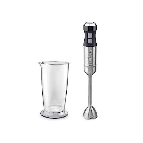 Ufesa BP4750 Vario 1400 Titanium XL Handmixer, 1400 W, 4 Titan-Klingen, XL-Stab, 20 Geschwindigkeiten + Turbo, ergonomisches und spritzwassergeschütztes Design, inklusive Messbecher, BPA-frei von UFESA