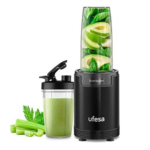 Ufesa BS2500 Nutriboom Einzelbecher-Mixer, multifunktionaler Nährstoff-Extraktor, 900 W Leistung, Smoothies und Shakes, inkl. 6 Zubehör, Edelstahlklingen, Schwarz von UFESA