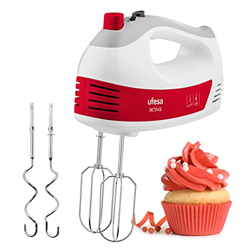 Ufesa BV4650 Handmixer, Handrührer mit 400 W Leistung, 5 Geschwindigkeitsstufen + Turbo, 2 Knethaken, 2 Rührbesen, ergonomisches Design mit Soft-Touch-Griff von Ufesa