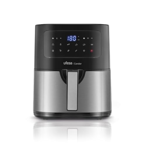 Ufesa Condor Friteuse Heißluftfritteuse, 4.5L, Edelstahl, 10 Programme, 1600W, Digital, Timer, Temperatur 80ºC - 200ºC, BPA- und PFOA-frei, Anti-Haft-Schale und -Behälter von UFESA