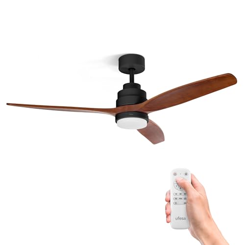 Ufesa Deckenventilator mit Licht LED, 40W, 6 Geschwindigkeiten, Ultra Silent, 3 Flügel Naturholz 132cm, Sommer - Winter Funktion, Timer 8h, 3 Stufen Licht, Fernbedienung, Schwarz - Eiche Ufesa Deckenventilator mit Licht LED, 40W, 6 Geschwindigkeiten, Ultra Silent, 3 Flügel Naturholz 132cm, Sommer - Winter Funktion, Timer 8h, 3 Stufen Licht, Fernbedienung, Schwarz - Eiche von Ufesa