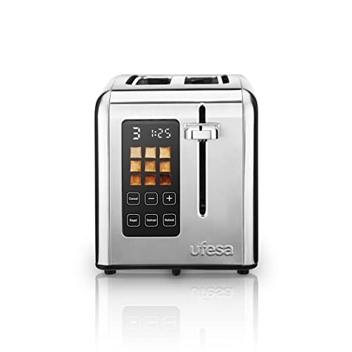 Ufesa Digital Future Toaster Edelstahl mit 2 Scheiben, 950W Leistung, 9 Bräunungsgrad für Brot und Bagel, Touchscreen, Auftaufunktion von UFESA