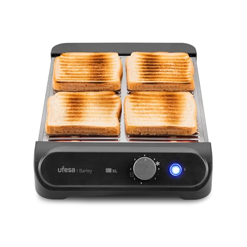 Ufesa Flacher Toaster Barley, 900W mit 3 Quarz-Heizelementen, Horizontaler Edelstahl-Toaster, XL-Größe für 4 Scheiben, 7 Stufen, Aufwärmen und Auftauen, Krümelschublade, Gebäck Ufesa Flacher Toaster Barley, 900W mit 3 Quarz-Heizelementen, Horizontaler Edelstahl-Toaster, XL-Größe für 4 Scheiben, 7 Stufen, Aufwärmen und Auftauen, Krümelschublade, Gebäck von Ufesa