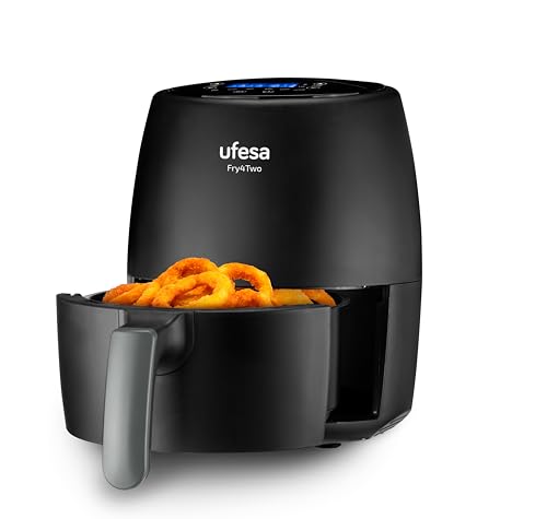 Ufesa Fry4two Heißluftfriteuse, 2L, 6 Programme, 1200W, Timer, Temperatur 80ºC - 200ºC, BPA-frei, Antihaft-Topf und -Tablett, Körper/Griff mit Kälte-Touch, Schwarz von Ufesa