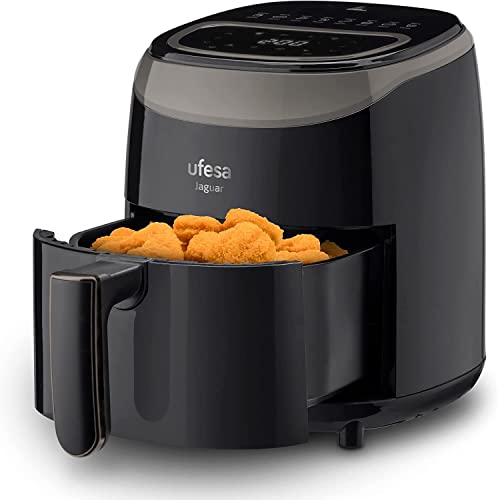 Ufesa Jaguar Friteuse Heißluftfritteuse, 3,5L , 8 Voreingestellte Programmen, 1200 W, Touch-Panel, Zeitschaltuhr, Temperatur 80°-200°, BPA- und PFOA-Frei, Amazon-Exklusiv von UFESA