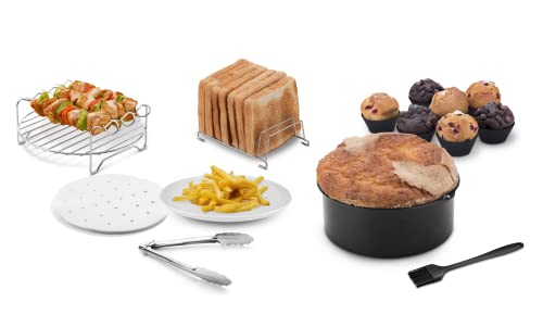 Ufesa Heissluftfritteuse Zubehör Set 7 Teile, Für 3,5 L, Fritteuse Oder Mehr, Kuchen, Grill, Spieße, Toasthalter, Cupcake-Formen, Silikonpinsel, Pinzette und Ölpapier, BPA-frei von UFESA