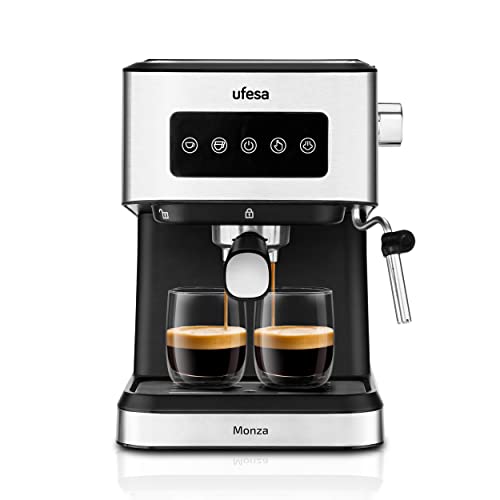 Ufesa Monza Espresso-und Cappuccino-Kaffeemaschine mit 20 Bar Druck, digitalem Touchpanel, schwenkbarem Dampfdüse, für gemahlenen Kaffee oder E.S.E.-Pads, Tassenwärmer-Funktion,1050W, 1,5L Wassertank von UFESA