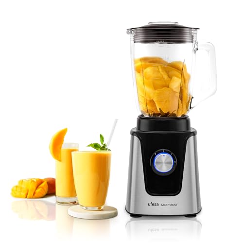 Ufesa Moonstone Standmixer, 1500W Leistung, 1,5L Glasbehälter, Geschwindigkeitsregler mit LED-Licht, Ice Crusher, 6 herausnehmbare Titan-Klingen, 2 Geschwindigkeiten + TURBO von Ufesa