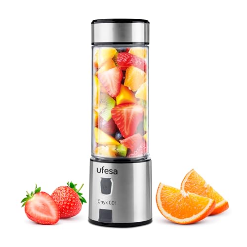 Ufesa Onyx Go! MiniMixer Personal Blender, Tragbarer Mini-Standmixer und Smoothie Maker to go, Sport Deckel, 400 ml, mit Akku und USB Aufladung, Amazon-Exklusiv von UFESA