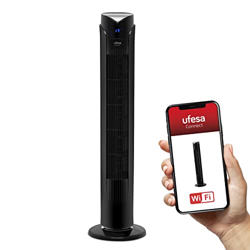 Ufesa Oslo WiFi Turmventilator mit Fernbedienung und WLAN, Ventilator mit App-Steuerung, Standventilator mit Touchpanel, 3 Geschwindigkeiten, 3 Modi, Timer 12 Stunden, Höhe 81cm, Oszillation, 45W von UFESA