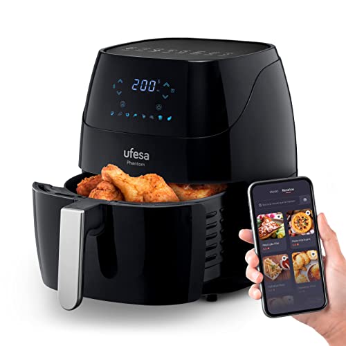 Ufesa AF5000 Phantom Friteuse Heißluftfritteuse 5L, Air Fryer Mit WLAN und App Rezeptbuch, Digitalem LED-Touchscreen, Vorheizen&Warmhalten, Shake-Modus, 1500W, Amazon-Exklusiv von UFESA