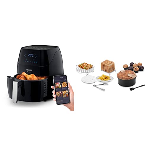 Ufesa Smart WLAN Heißluftfritteuse, 5 L XXL mit APP Steuerung und Rezepte,Airfryer,1500W, AF5000 Luftfritteuse + Ufesa Heißluftfritteuse Zubehör Set 7 Teile, für 3,5 l Fritteuse oder mehr von UFESA