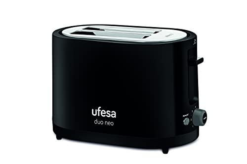Ufesa TT7485 Duo Neo Toaster mit 750W, 7 Röststufen, 2 Schlitze für 2 Toasts, Auftau- und Aufwärmfunktion, Schwarz. von UFESA