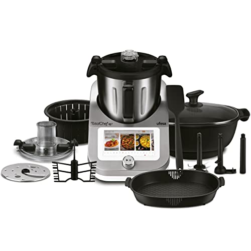 Ufesa TotalChef RK7 Küchenmaschine mit WLAN, Multifunktions Küchenroboter mit Kochfunktion, Kochroboter 30 Funktionen, 4.5L, 7-Zoll-Touchscreen, Interaktives Rezeptbuch, Amazon-Exklusiv,Silber / Weiss von Ufesa