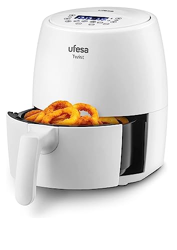 Ufesa Twist Friteuse Heißluftfritteuse, 2L, Airfryer Mit 6 Programme, 1200w, Zeitchaltuhr, Temperatur 80ºC bis 200ºC, BPA-Frei, Antihaftbeschichtung, Cool-Touch, Weiß, Amazon-Exklusiv von UFESA