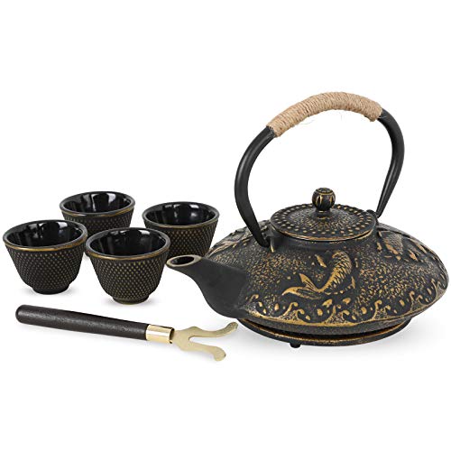 Ufine Koi Fish Teekannenset aus Gusseisen mit 4 Tassen, japanischer Stil, Tetsubin-Tee-Geschenk-Set, 740 ml mit Edelstahl-Teesieb von Ufine