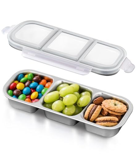 Ugotit Bento-Lunchbox, 3 Fächer, luftdicht, ofen- und spülmaschinengeeignet, Meal Prep (Grau, 600 ml) von Ugotit
