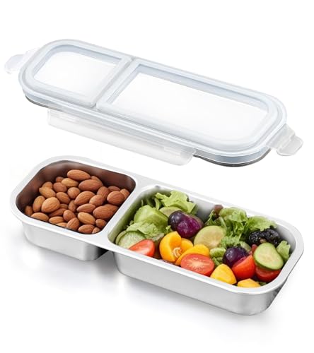 Ugotit Lunchbox Meal Prep 2 Fächer – luftdichte Lebensmittelbox aus Edelstahl – ofen- und spülmaschinenfest (Grau, 700 ml) von Ugotit