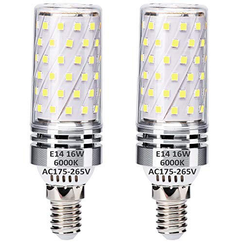 Ugvmn E14 LED Kerze Birnen 16W Kaltweiss 6000K Entspricht 120W Halogen Birnen, E14 energiesparlampe, e14 glühbirnen, Kein Flackern, Nicht dimmbar, 1400lm, AC 175-265V, 2er Pack von Ugvmn