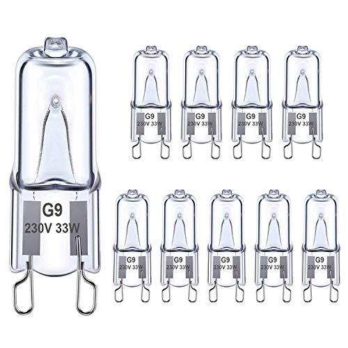 Ugvmn G9 Halogenlampen Backofenlampe 33W, G9 Klare Kapselbirne Warmweiß 2700K, G9 Ofenbirne Kein Blitz, G9 Bi-Pin Base Kein Flimmern, Dimmbar, 350°C Hitzetolerante, 10er Pack von Ugvmn