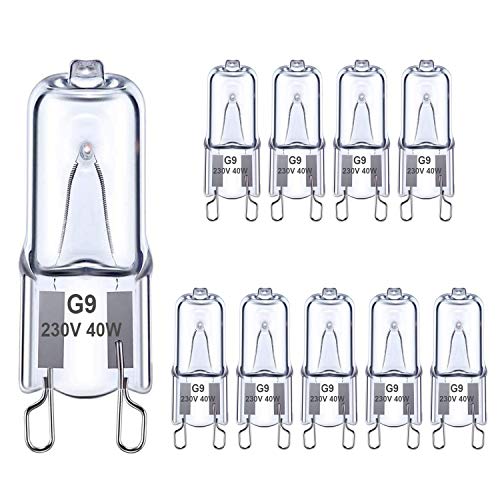 Ugvmn G9 Halogenlampen Backofenlampe 40W, G9 Klare Kapselbirne Warmweiß 2700K, G9 Ofenbirne Kein Blitz, G9 Bi-Pin Base Kein Flimmern, Dimmbar, 350°C Hitzetolerante, 10er Pack von Ugvmn