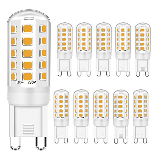 Ugvmn G9 LED leuchtmittel 3W Entspricht 28W 33W 40W Halogenbirnen, G9 LED Lampen Warmweiß 3000K, G9 Glühbirne, G9 Fassung LED Lampen, Kein Flackern, Nicht dimmbar, 400lm, AC 220-240V,10er Pack von Ugvmn
