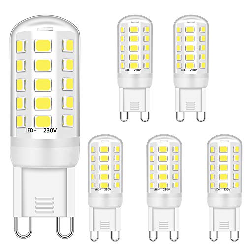 G9 LED Dimmbar Lampen 4W Ersatz für 28W 30W 40W Halogenlampen, G9 Led Glühbirnen Kaltweiß 2700K, G9 Licht Leuchtmittel, G9 Sockel LED Lampen, kein Flimmern, 420LM, AC 220-240V, 5er Pack von Ugvmn