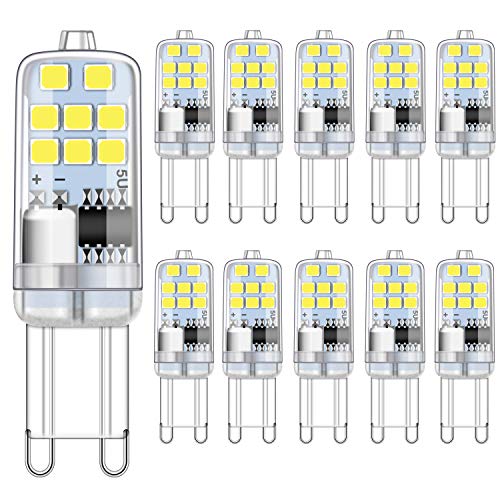 G9 LED leuchtmittel 2W Kaltweiss 6000K Entspricht 15W 20W Halogen lampen, kein Flimmern G9 Glühbirnen, nicht dimmbar G9 fassung Energie sparen lampe, 200LM, AC 220-240V, 10er Pack von Ugvmn